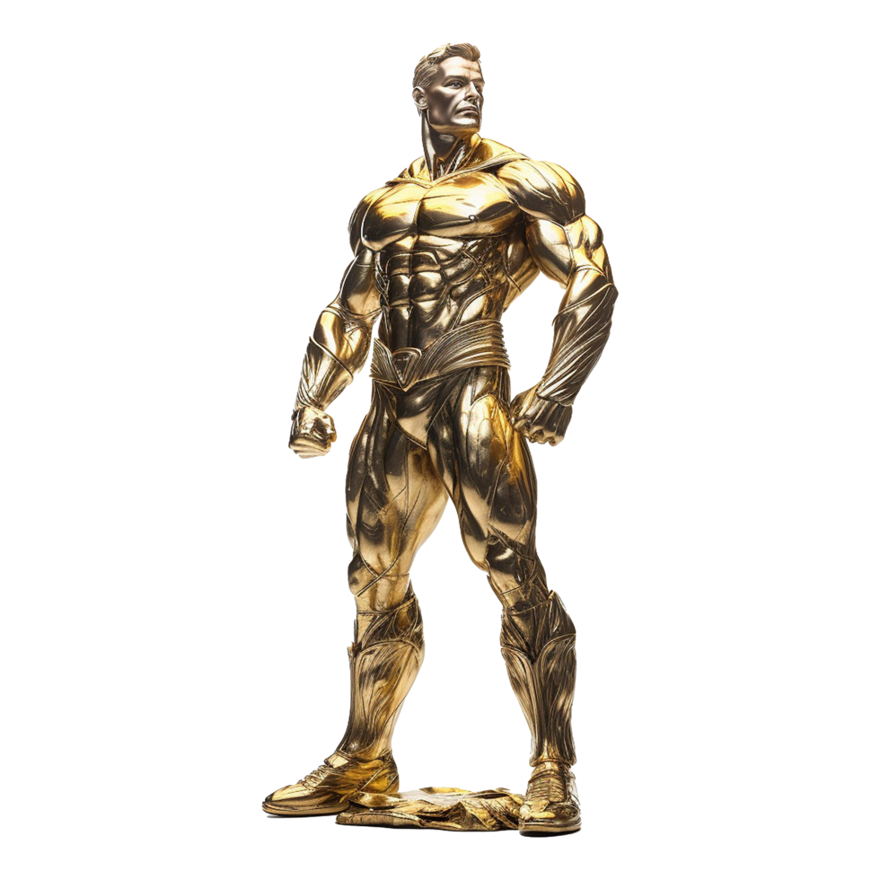 Golden statue of a muscular man isolated on transparent background png