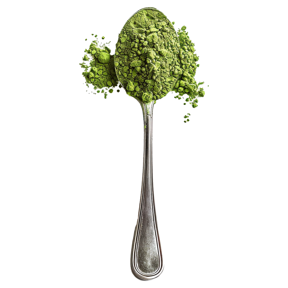 Matcha green tea powder in spoon isolated on transparent background png