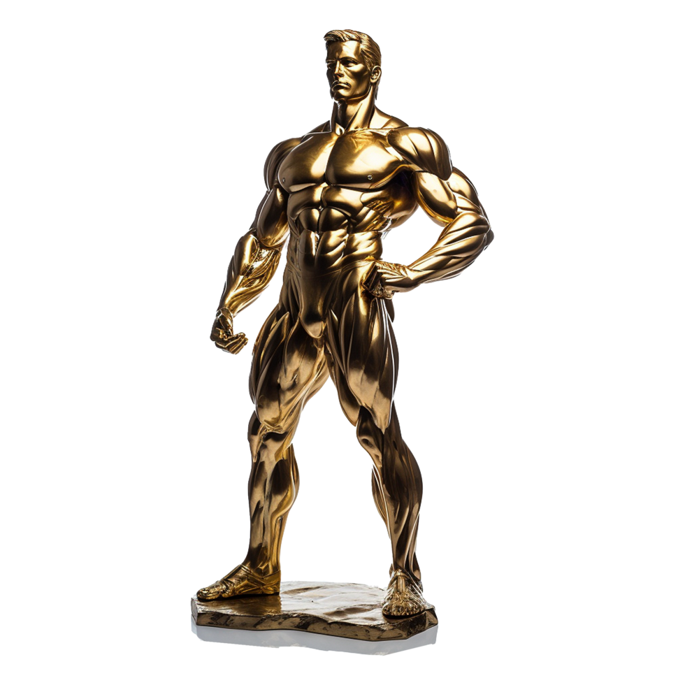 Golden statue of a muscular man isolated on transparent background png