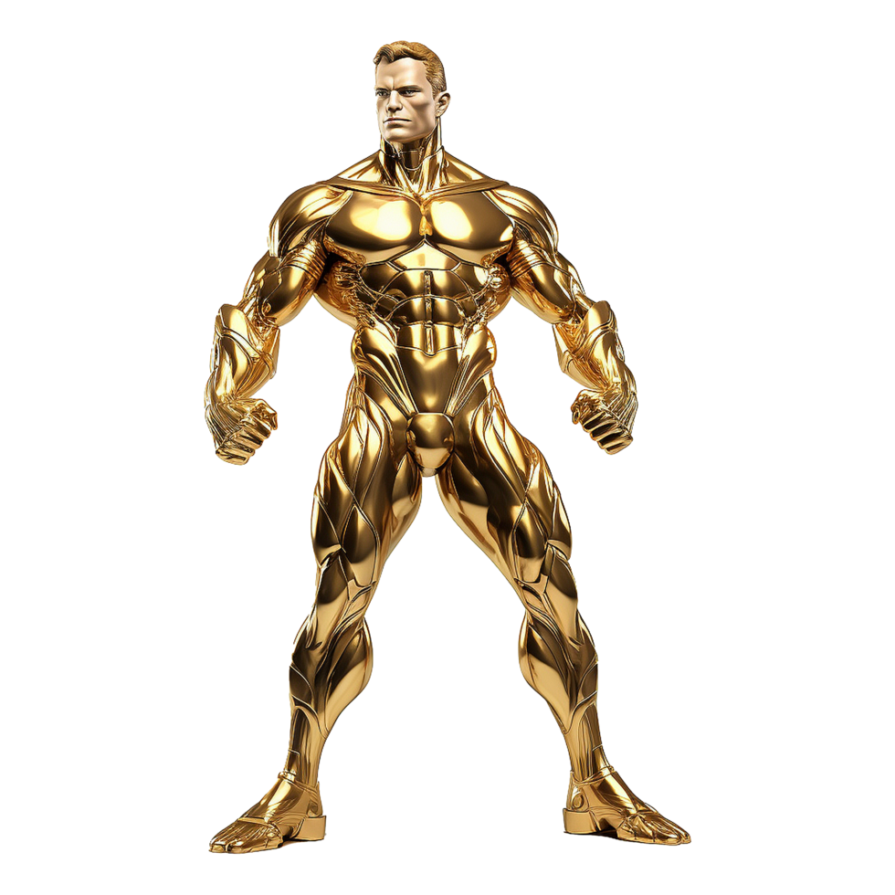 Golden statue of a muscular man isolated on transparent background png