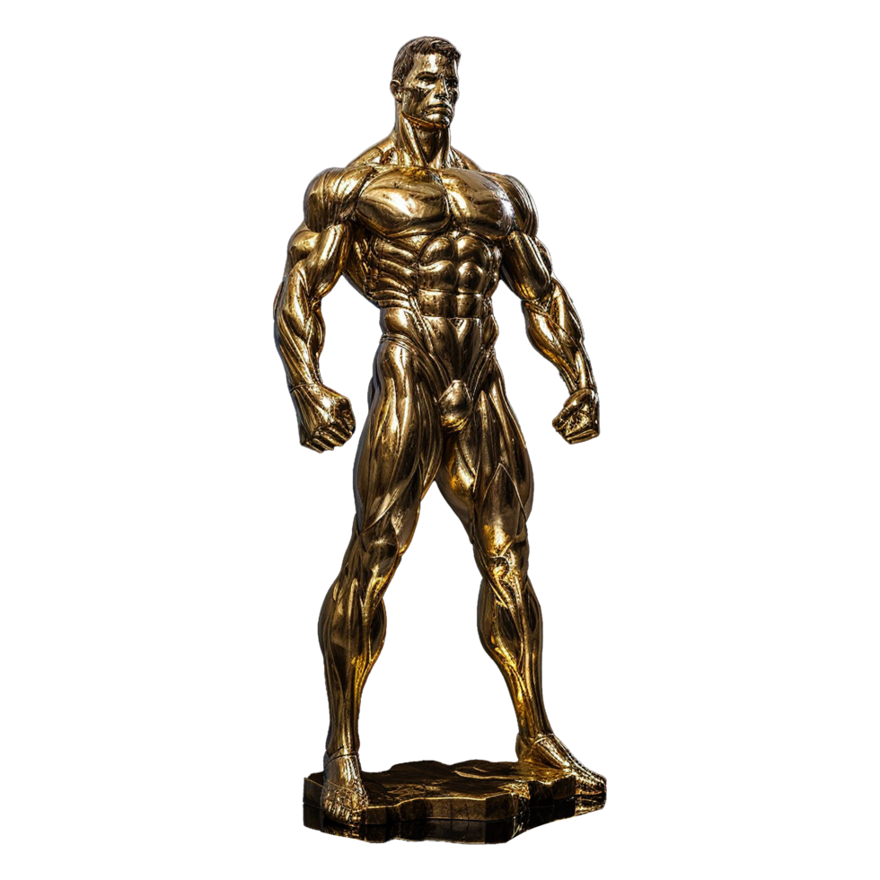 Golden statue of a muscular man isolated on transparent background png