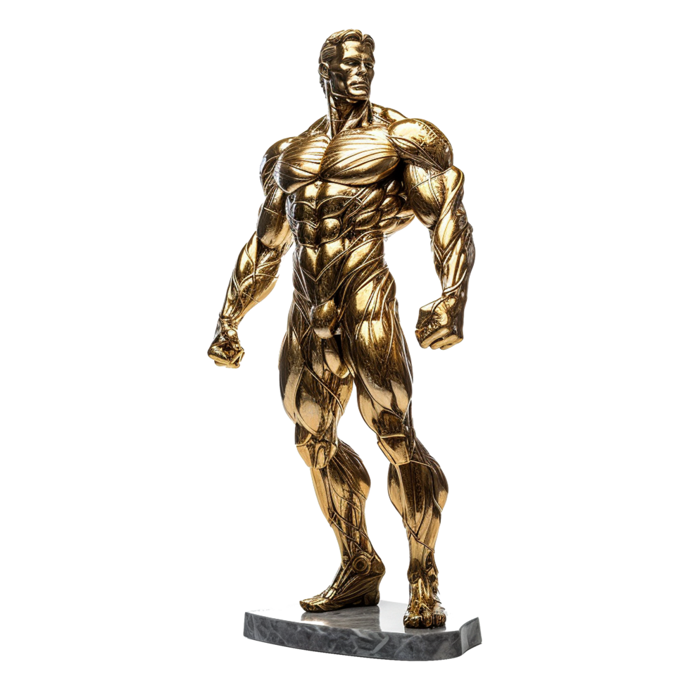 Golden statue of a muscular man isolated on transparent background png