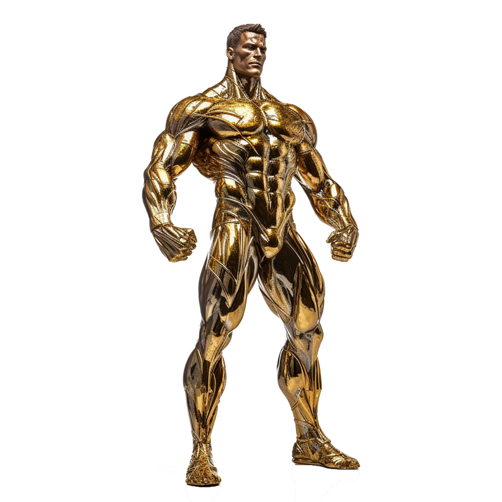 Golden statue of a muscular man isolated on transparent background png