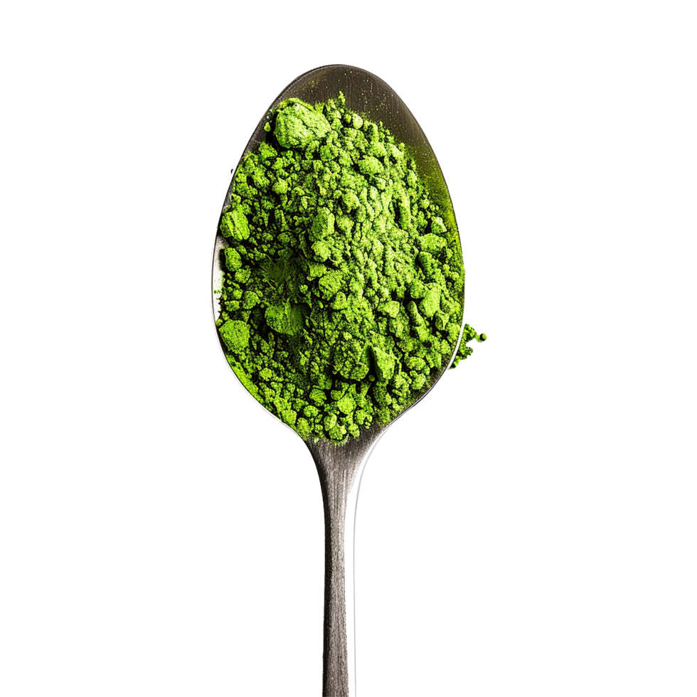 Matcha green tea powder in spoon isolated on transparent background png