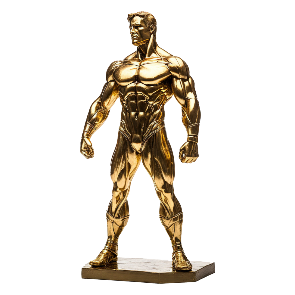 Golden statue of a muscular man isolated on transparent background png