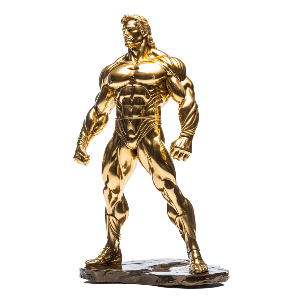 Golden statue of a muscular man isolated on transparent background png
