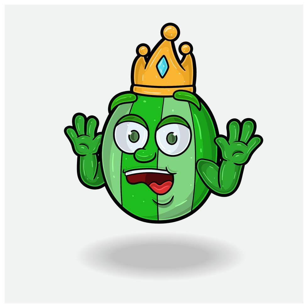 Shocked expression with Watermelon Fruit Crown Mascot Character Cartoon. vector