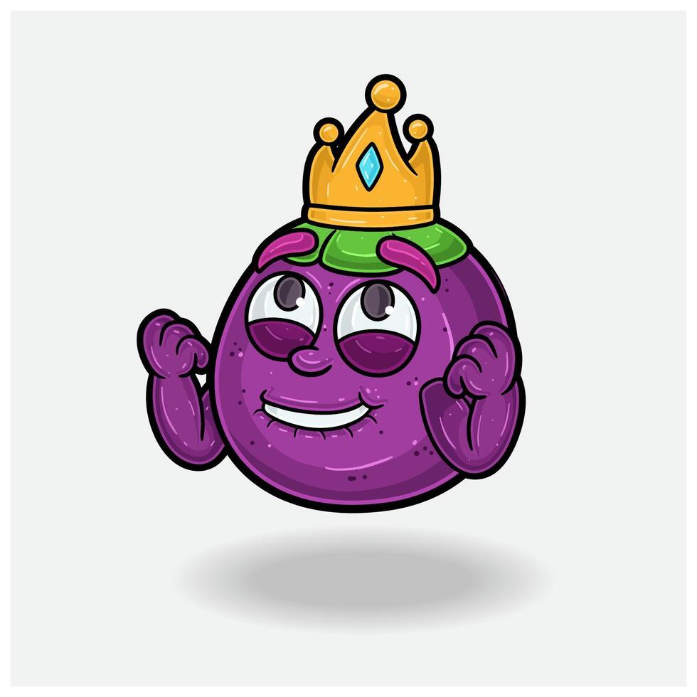 contento expresión con mangostán Fruta corona mascota personaje dibujos animados. vector
