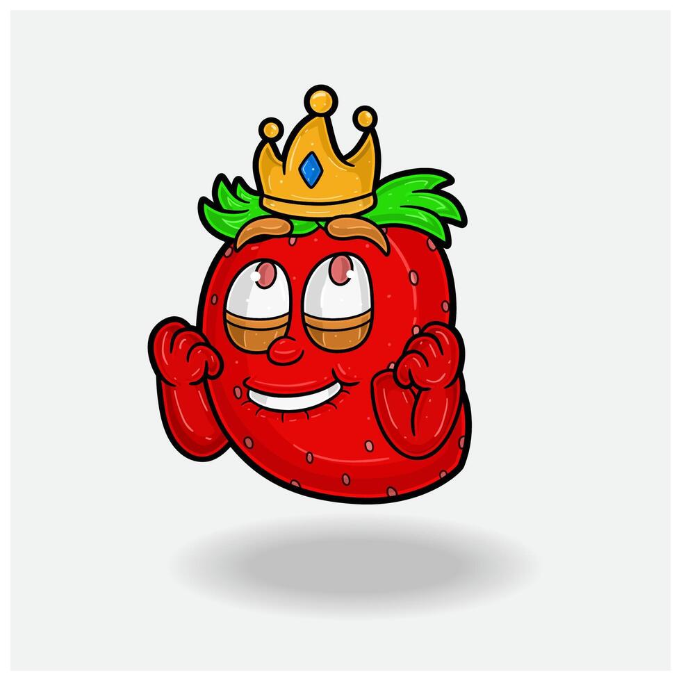 Happy expression with Strawberry Fruit Crown Mascot Character Cartoon. vector