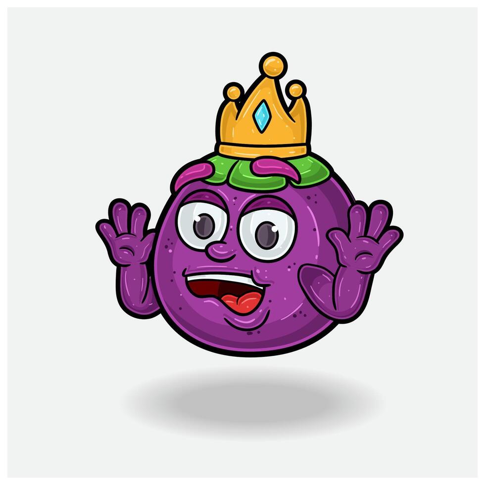 Shocked expression with Mangosteen Fruit Crown Mascot Character Cartoon. vector