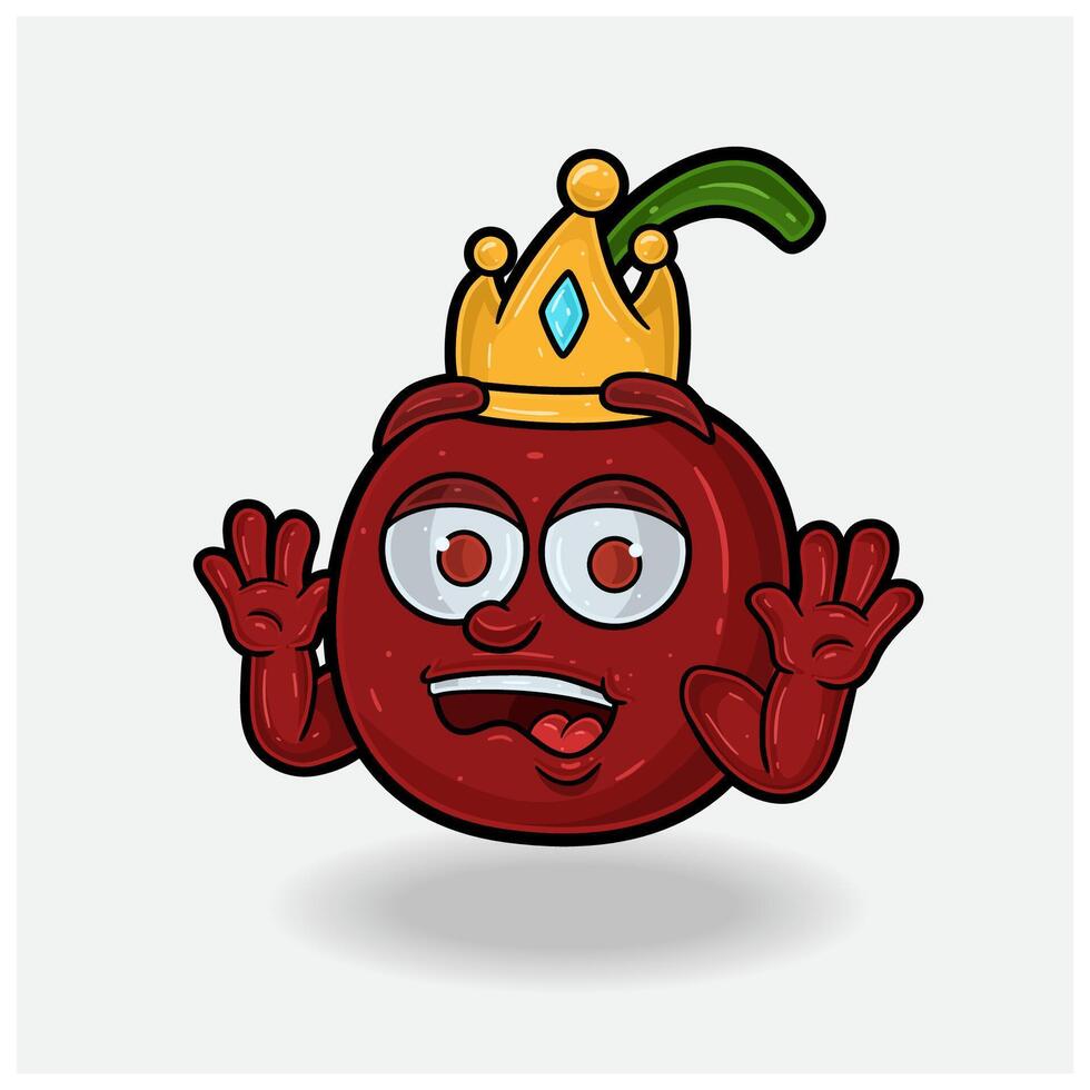 conmocionado expresión con Cereza Fruta corona mascota personaje dibujos animados. vector