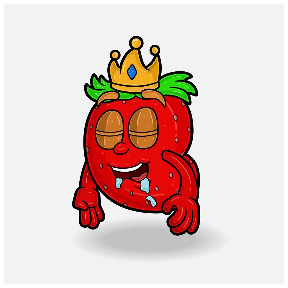 dormir expresión con fresa Fruta corona mascota personaje dibujos animados. vector