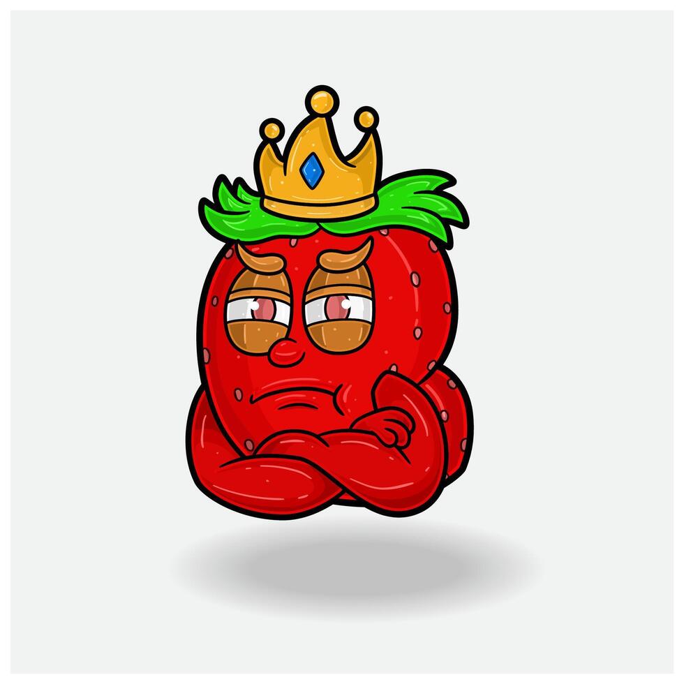 Jealous expression with Strawberry Fruit Crown Mascot Character Cartoon. vector