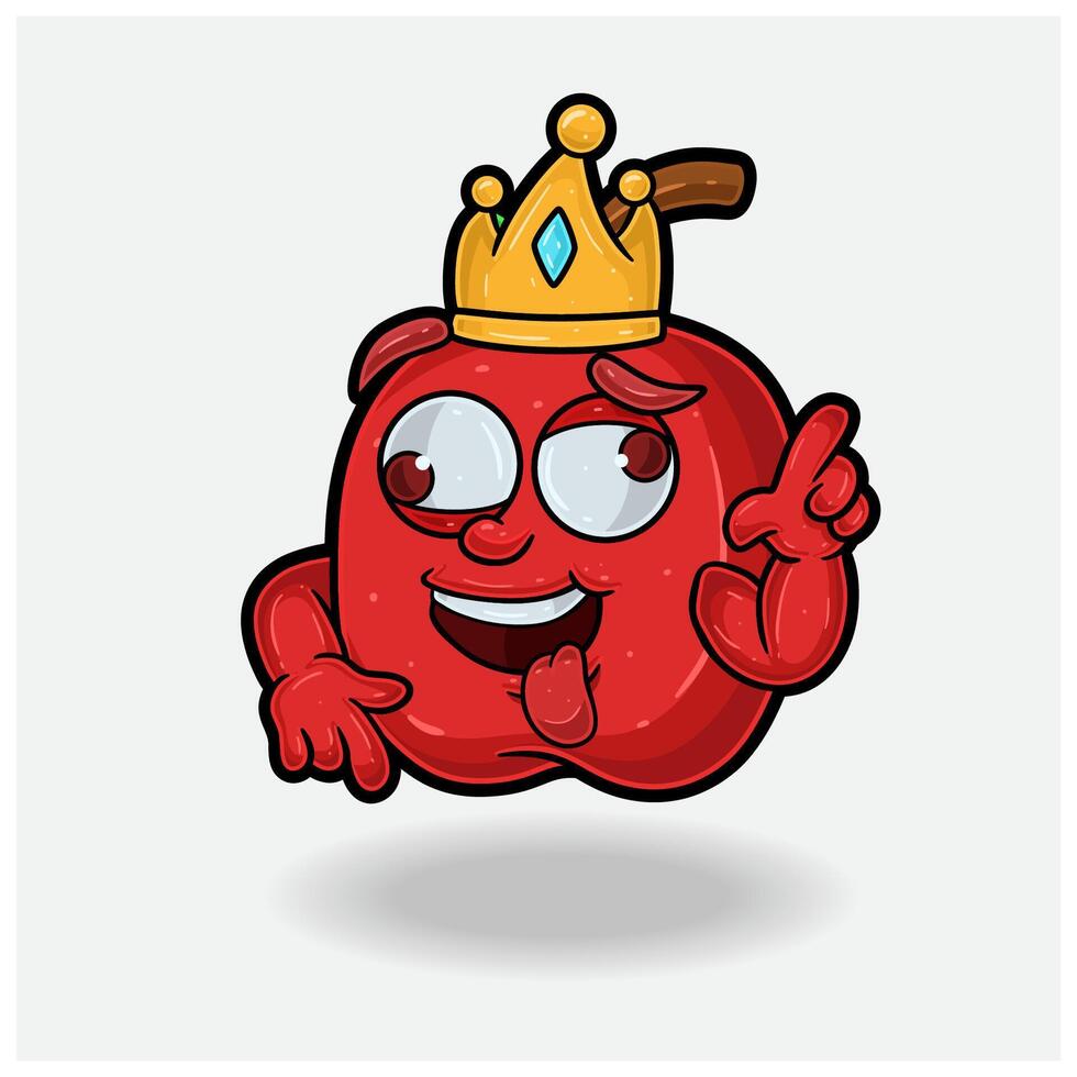 loco expresión con manzana Fruta corona mascota personaje dibujos animados. vector