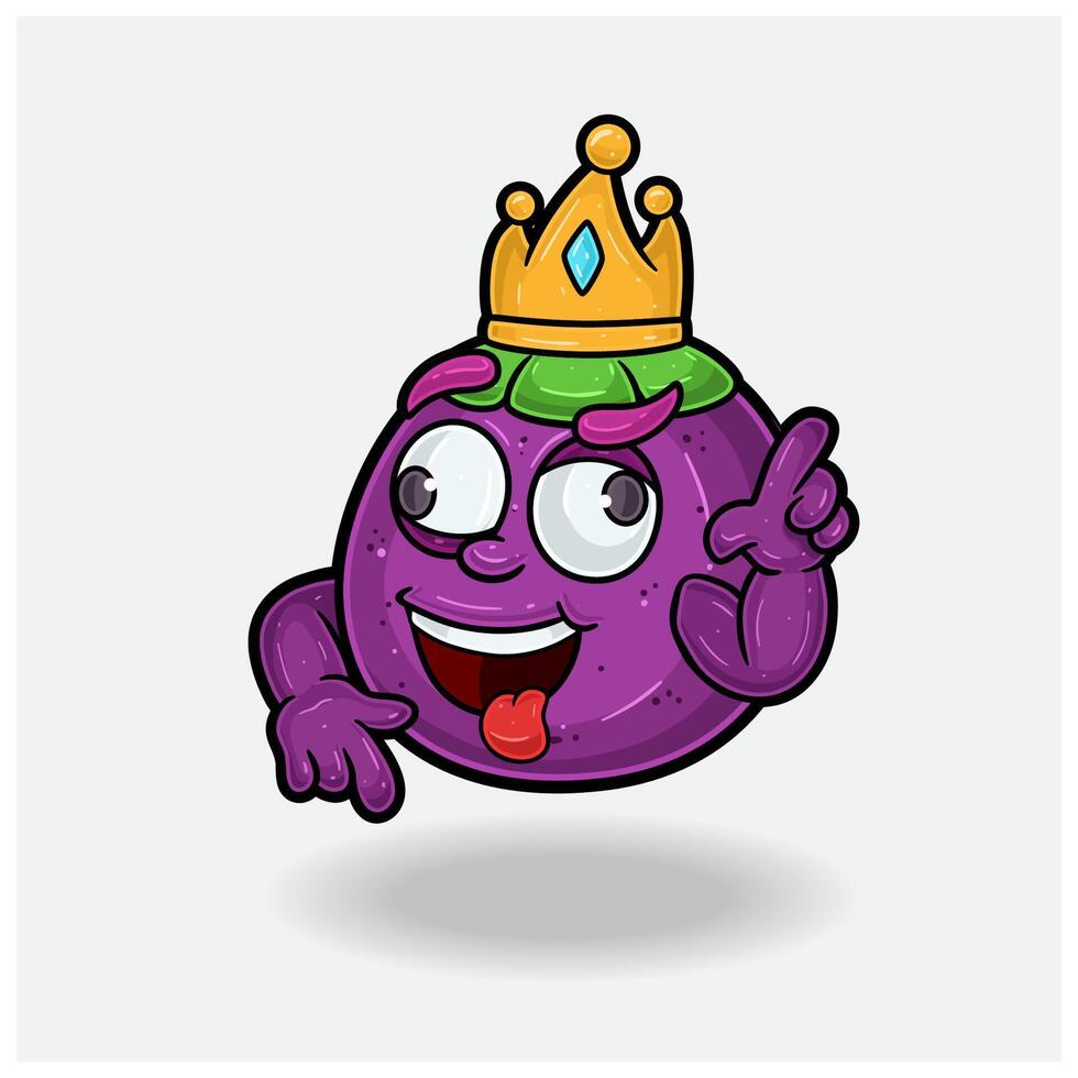 Crazy expression with Mangosteen Fruit Crown Mascot Character Cartoon. vector