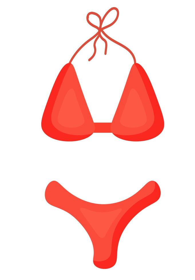 verano mujer traje de baño. rojo bikini. playa trajes de baño. dibujos animados ilustración. vector