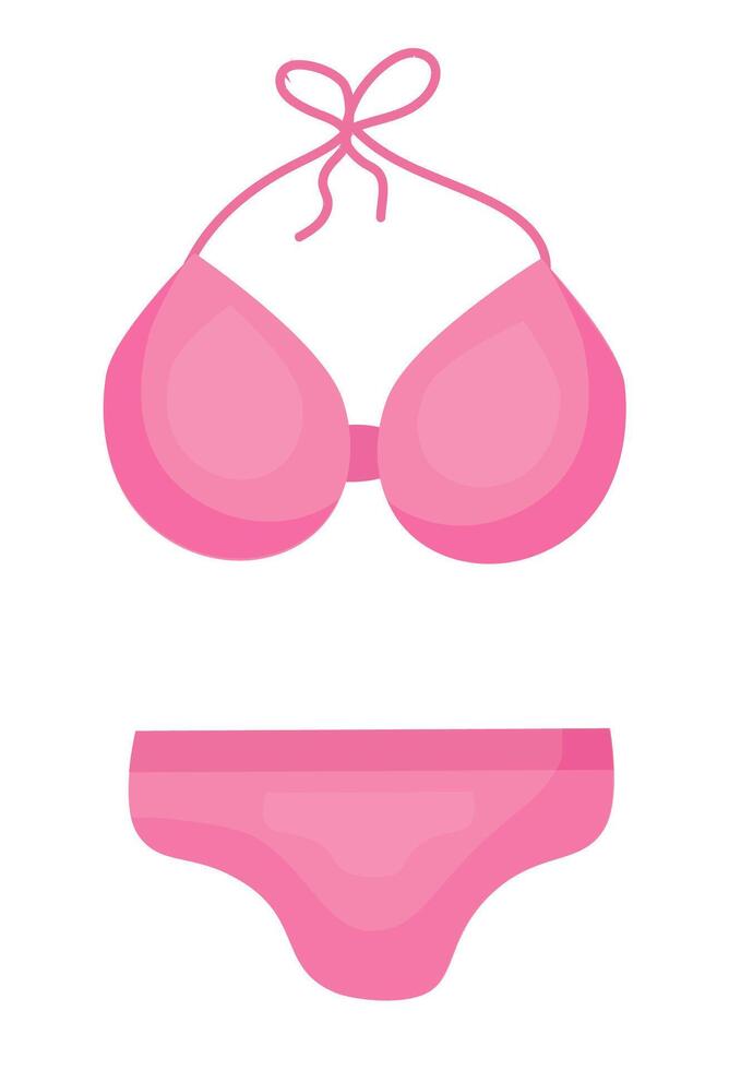 verano mujer traje de baño. rosado bikini. playa trajes de baño. dibujos animados ilustración. vector