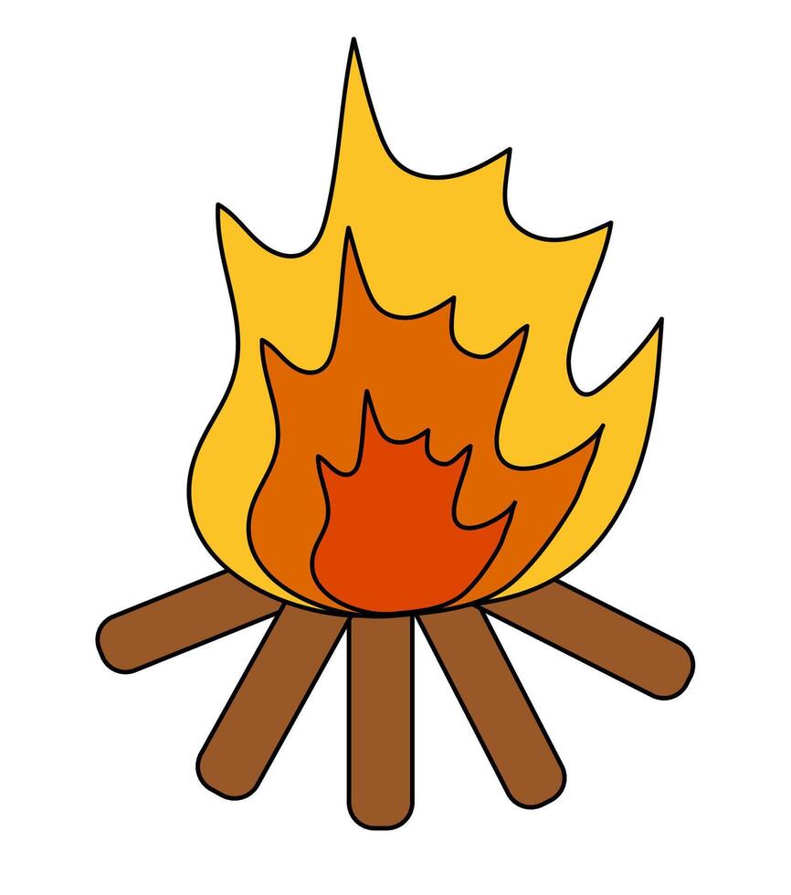 Camping Hot burning Bonfire. Simple Flat icon, sticker, illustration, emblem, logo. vector
