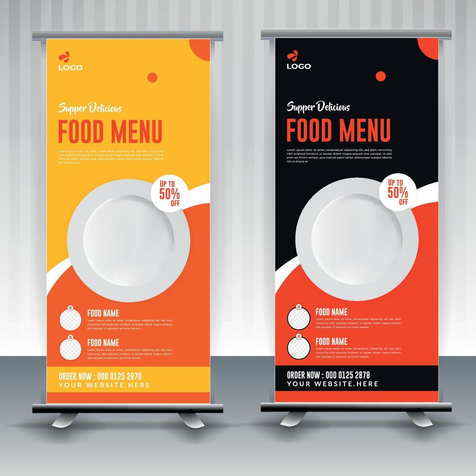 Fast Food Roll Up Banner Design Template cooking, cafe and restaurant menu, food ordering, junk food. illustration for banner, poster, flyer, cover, menu, brochure vector