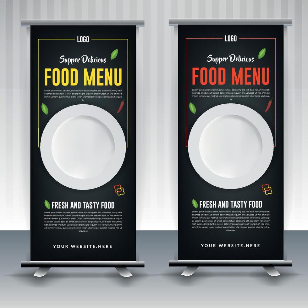 Fast Food Roll Up Banner Design Template cooking, cafe and restaurant menu, food ordering, junk food. illustration for banner, poster, flyer, cover, menu, brochure vector