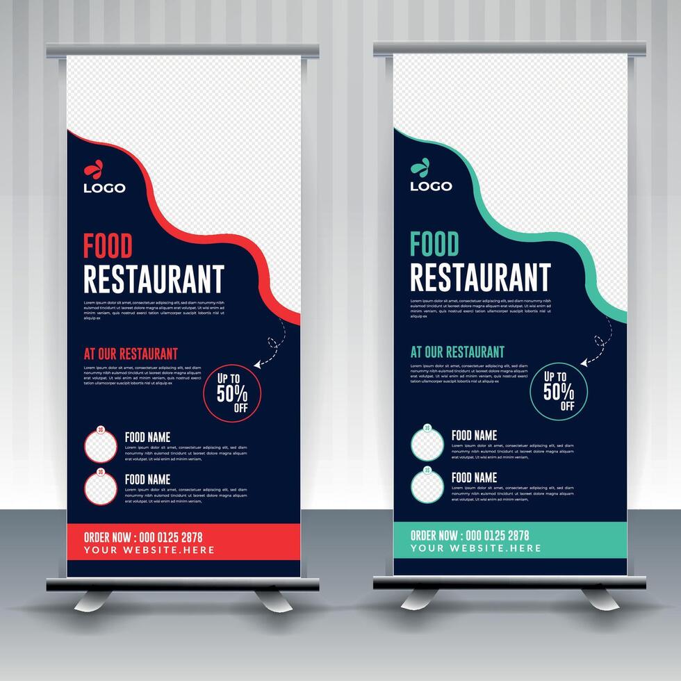 Fast Food Roll Up Banner Design Template cooking, cafe and restaurant menu, food ordering, junk food. illustration for banner, poster, flyer, cover, menu, brochure vector