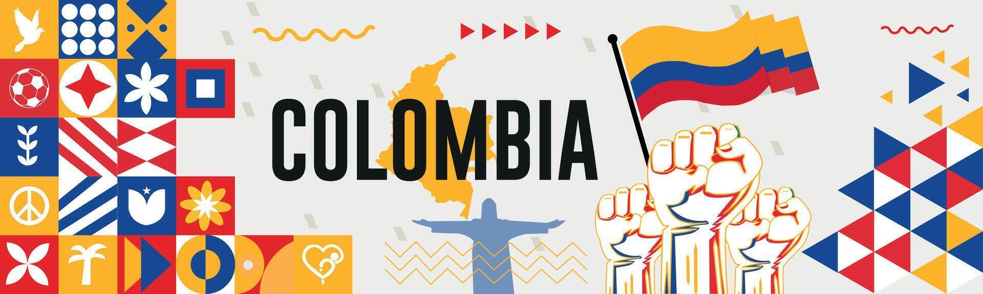 Colombia Map and raised fists. National day or Independence day design for AZERBAIJAN celebration. Modern retro design with abstract icons. vector