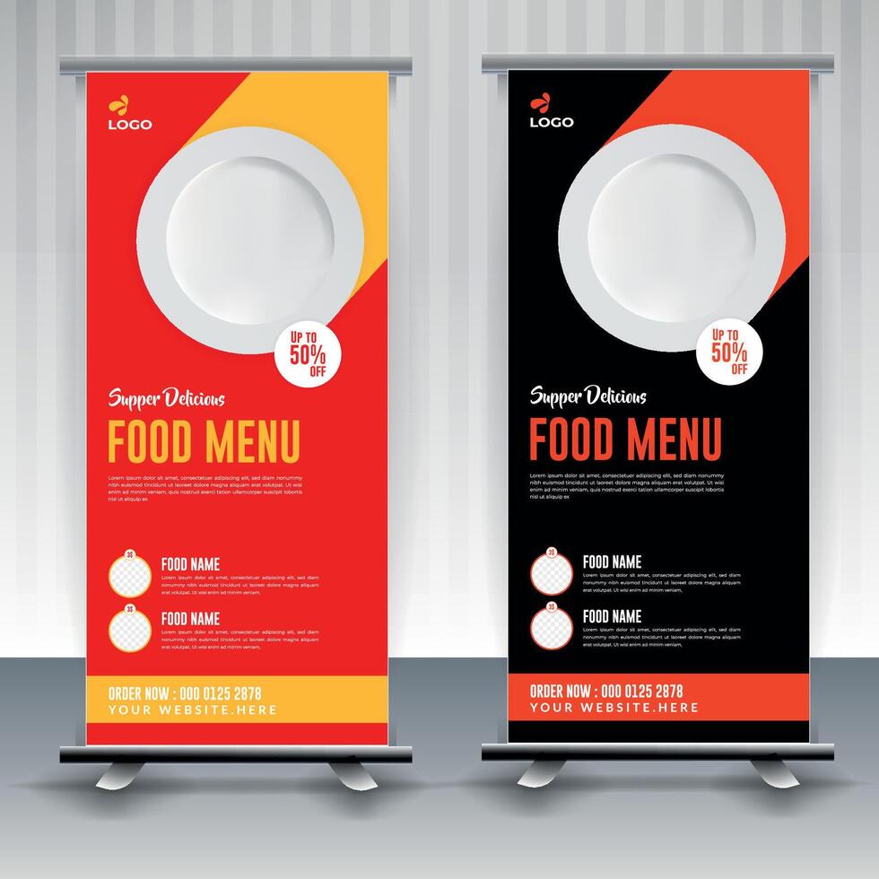 Fast Food Roll Up Banner Design Template cooking, cafe and restaurant menu, food ordering, junk food. illustration for banner, poster, flyer, cover, menu, brochure vector