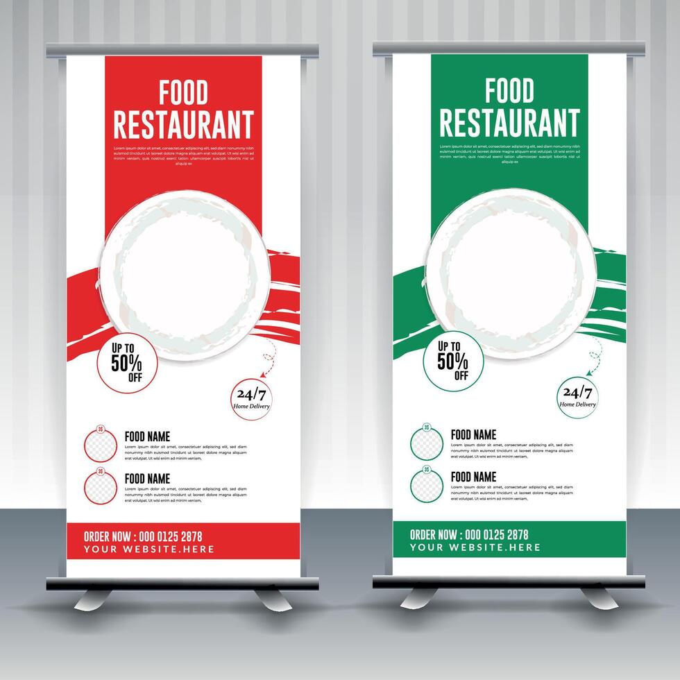 Fast Food Roll Up Banner Design Template cooking, cafe and restaurant menu, food ordering, junk food. illustration for banner, poster, flyer, cover, menu, brochure vector