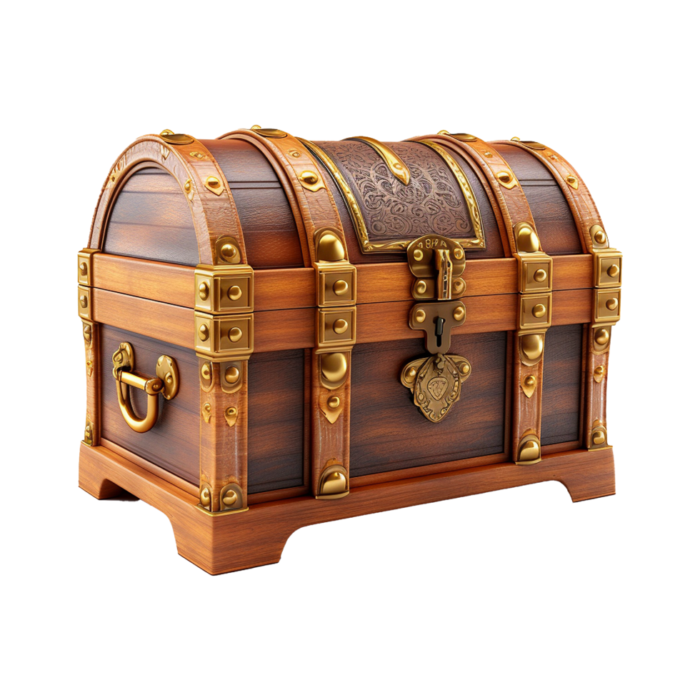 A closed wooden chest isolated on transparent background png