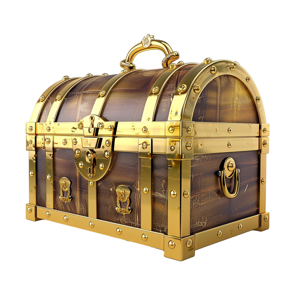 Golden treasure chest isolated on transparent background png