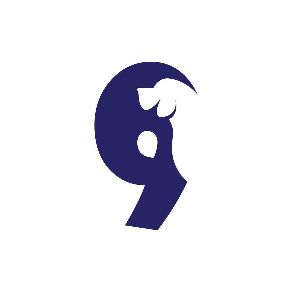 Number nine with a negative space dog logo vector