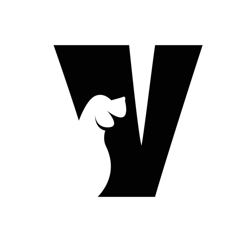 V letter with a negative space dog logo vector