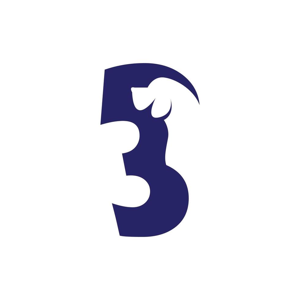 Number three with a negative space dog logo vector