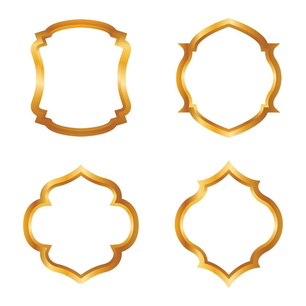 Collection of gold frames different shapes. Luxury gold border vector