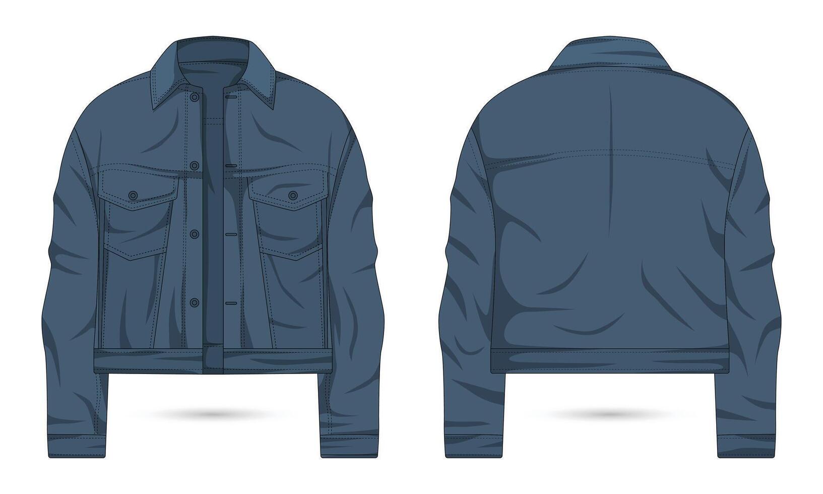 Biker denim jacket template front and back view vector