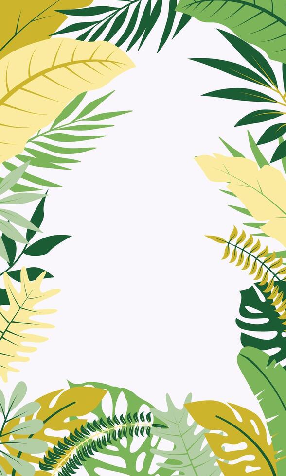 Blank background of pile of leaves. Tropical leaves border vector