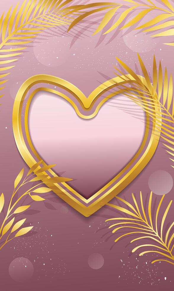 Pink gradient wallpaper with luxury gold heart frame vector