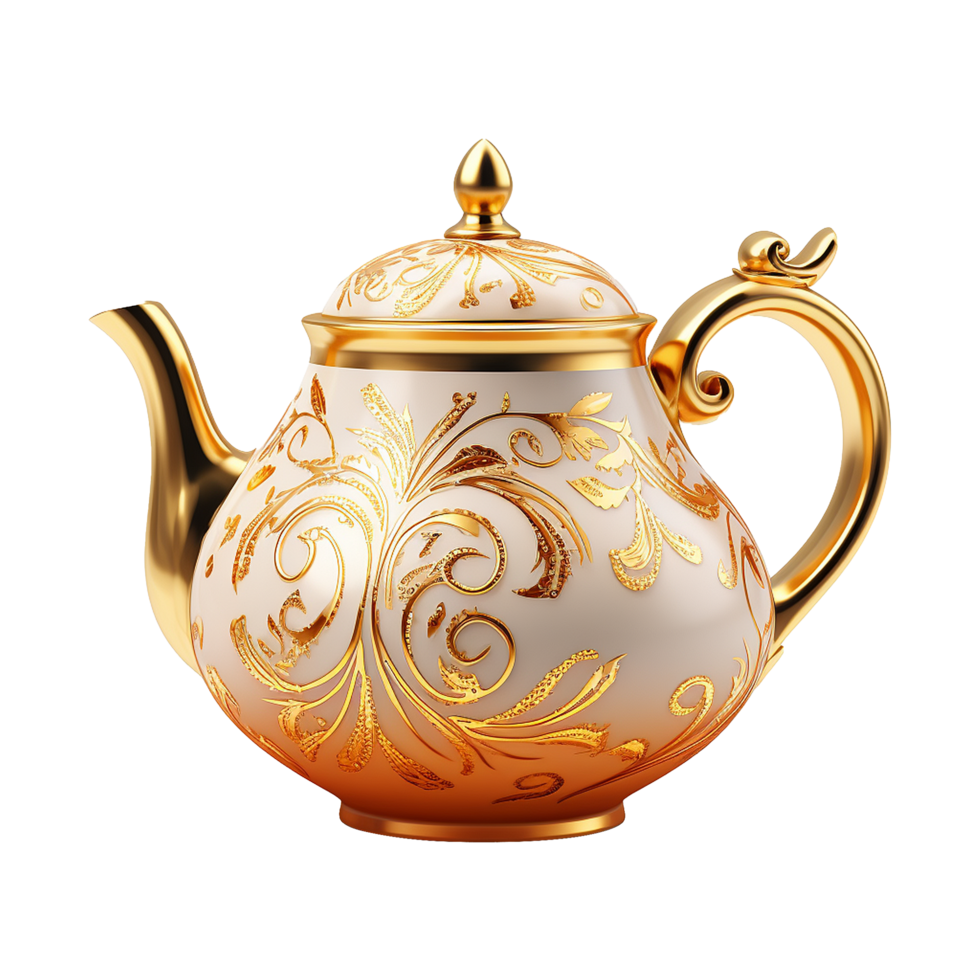Golden teapot isolated on transparent background png