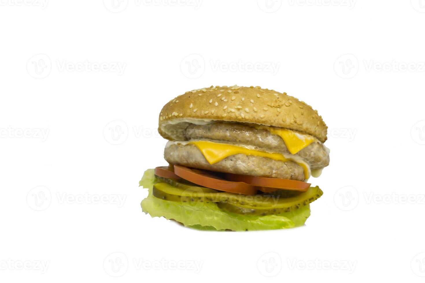 Fresh burger with chiken and white bun isolated photo