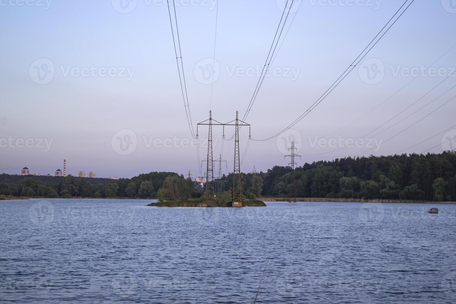 Electricity pylons in the landscape. photo