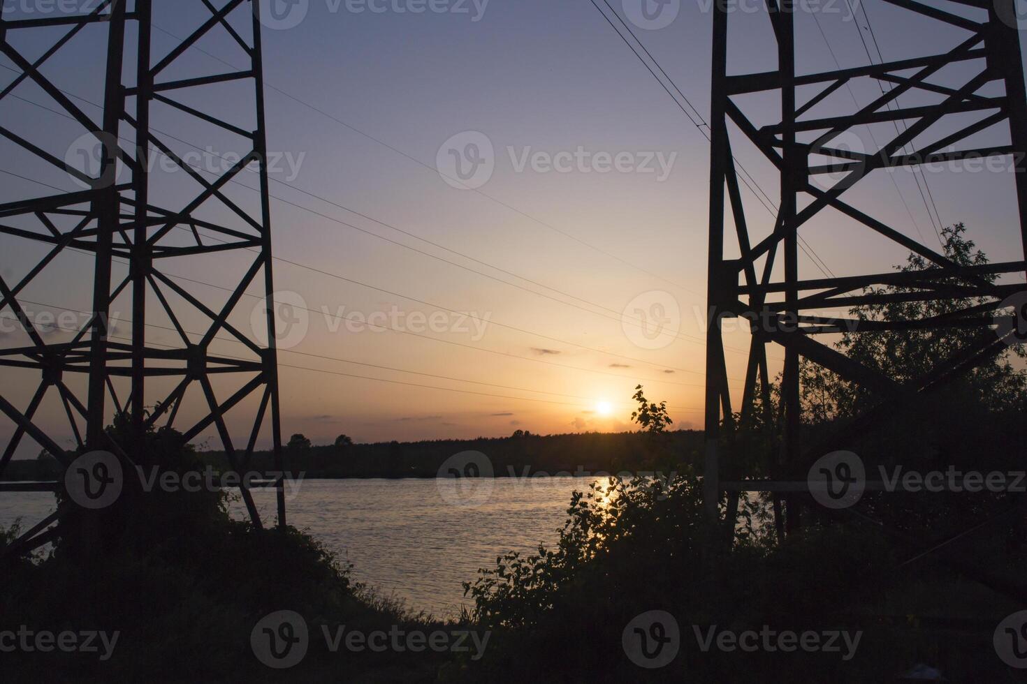 Sunset over the lake. Beautiful summer landscape. photo