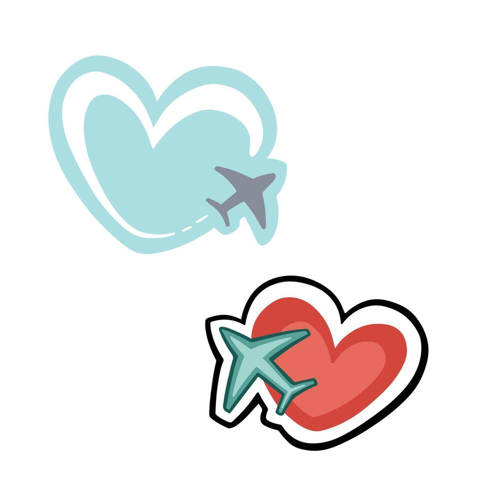 flat icon illustration of airplane and heart sign. Honeymoon concept. illustration vector