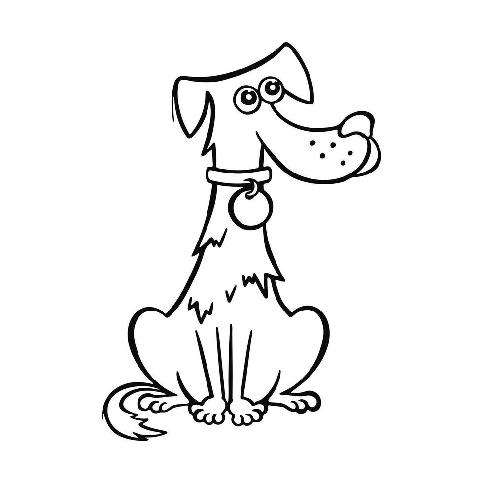 Black and white cartoon illustration of funny dog comic animal character coloring page. illustration vector