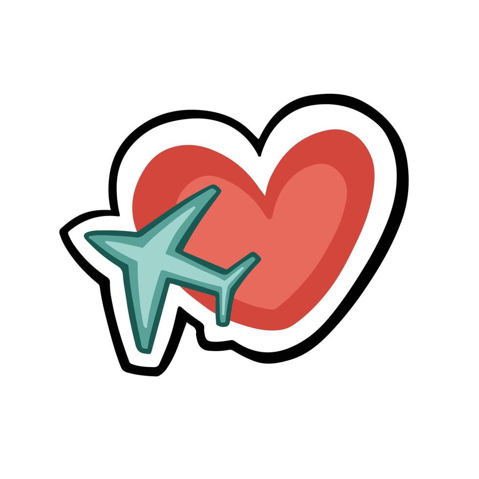 Airplane flying inside heart icon, symbol for logo. illustration vector
