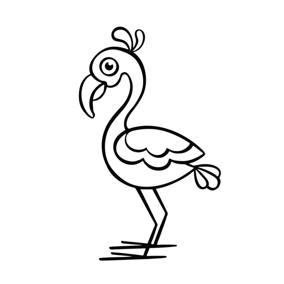 outline flamingo bird, illustration handmade vector