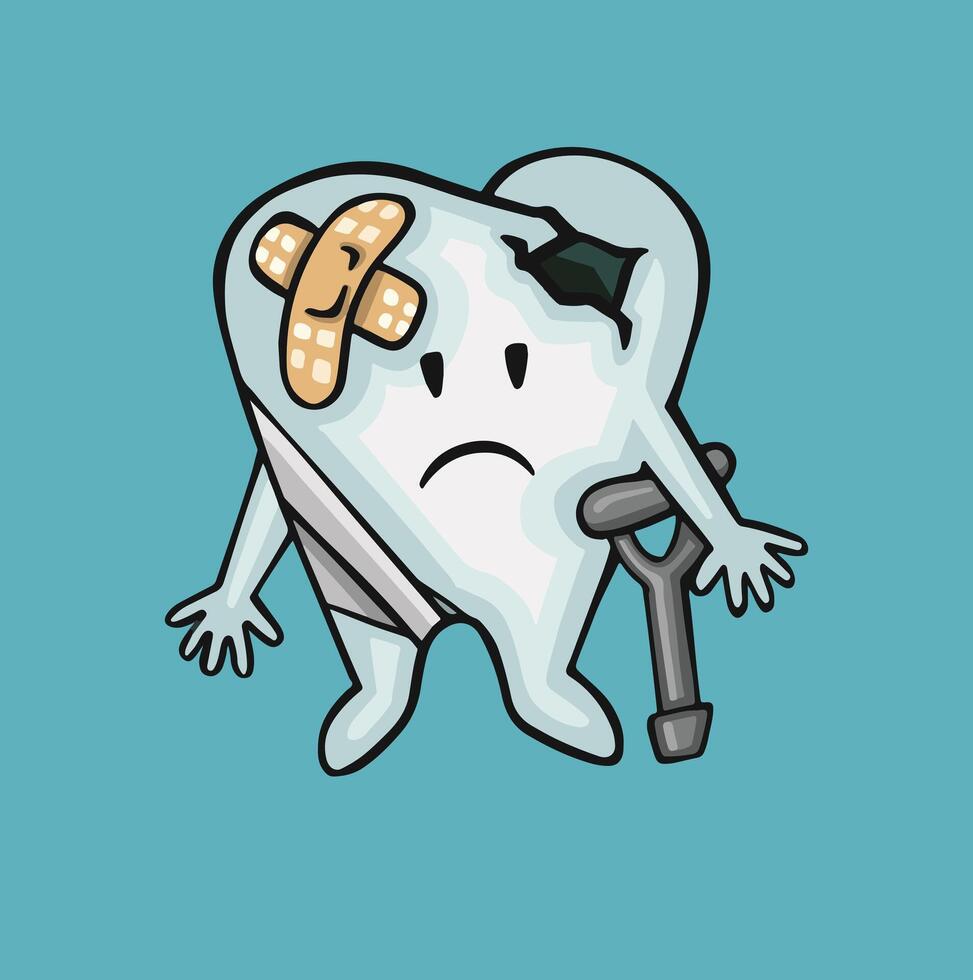 sad sick tooth broken, full color vector