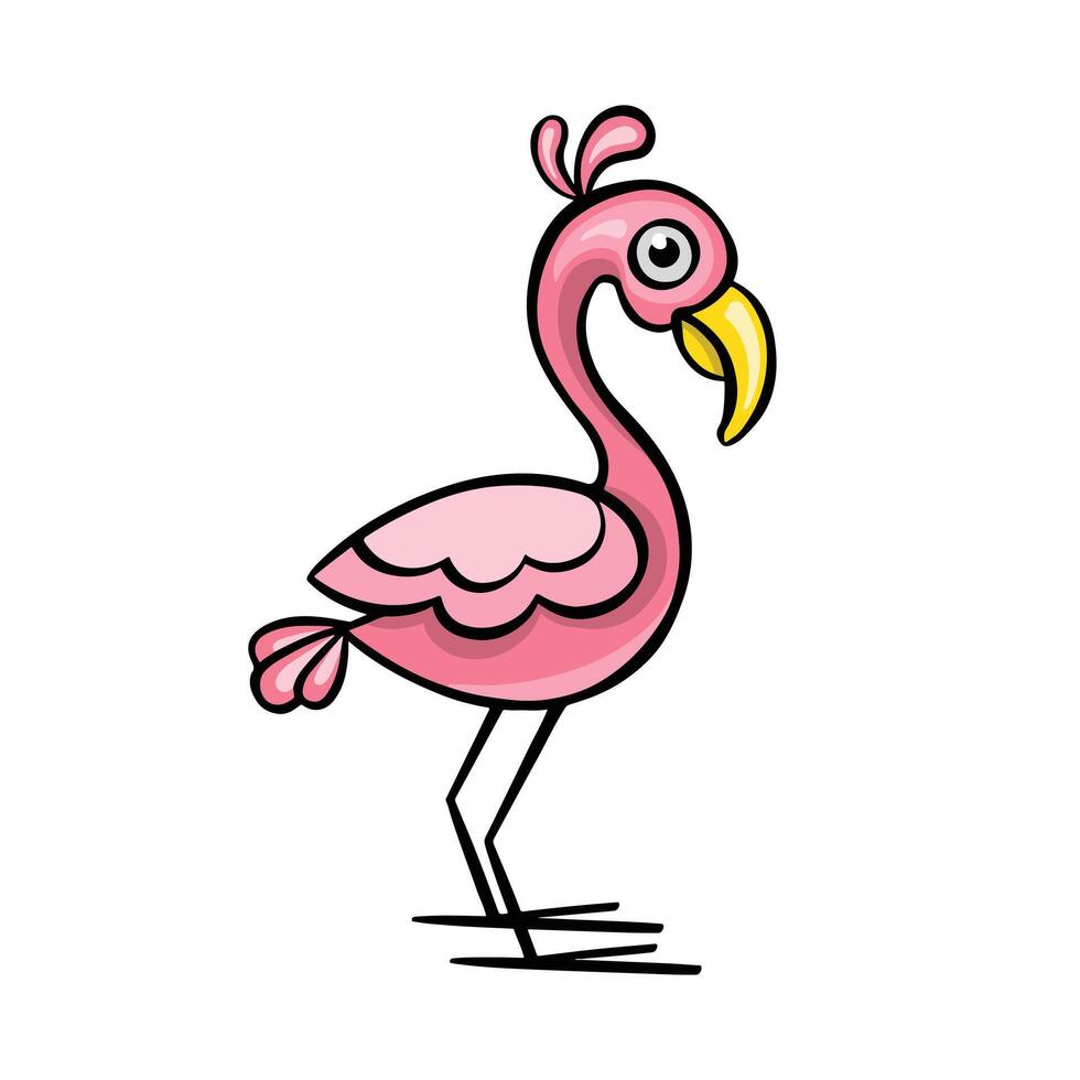 pink flamingo beautiful bird cartoon style illustration stickers vector