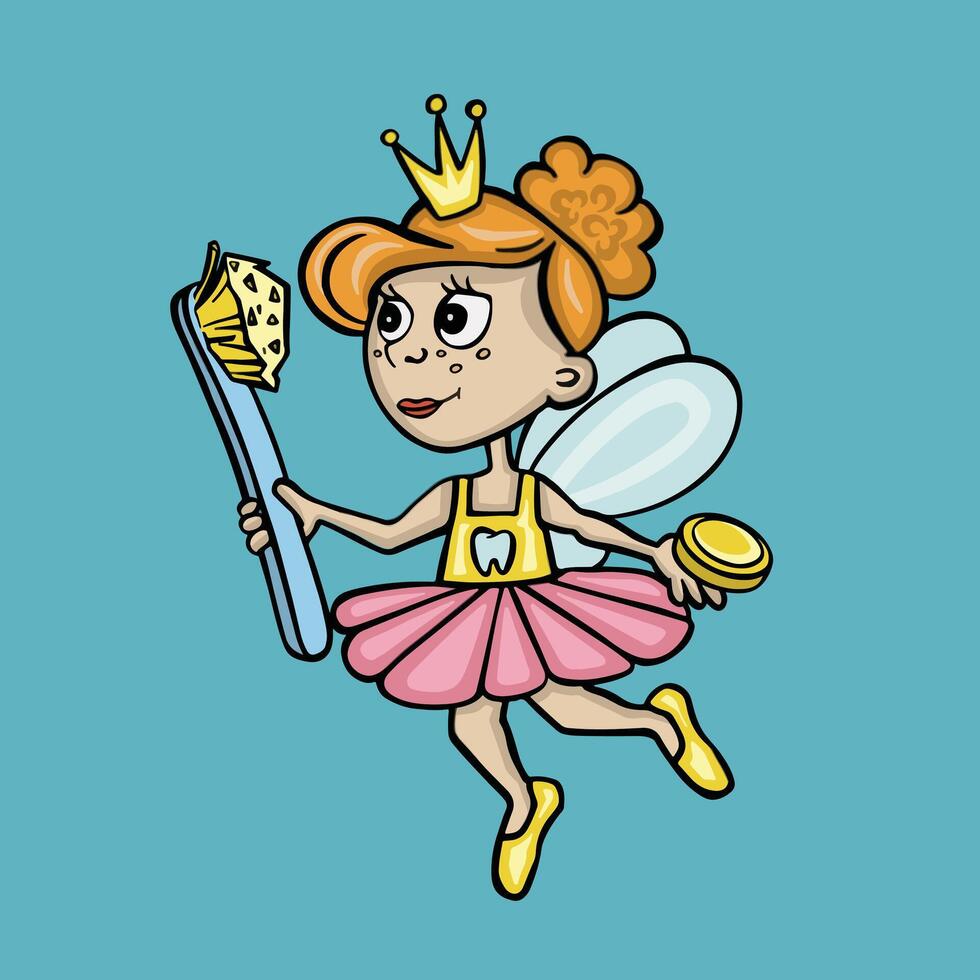 Tooth fairy with money coins, illustration vector