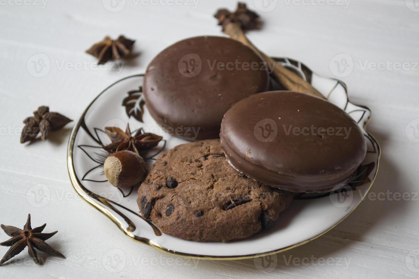 Chocolate cookies close up photo