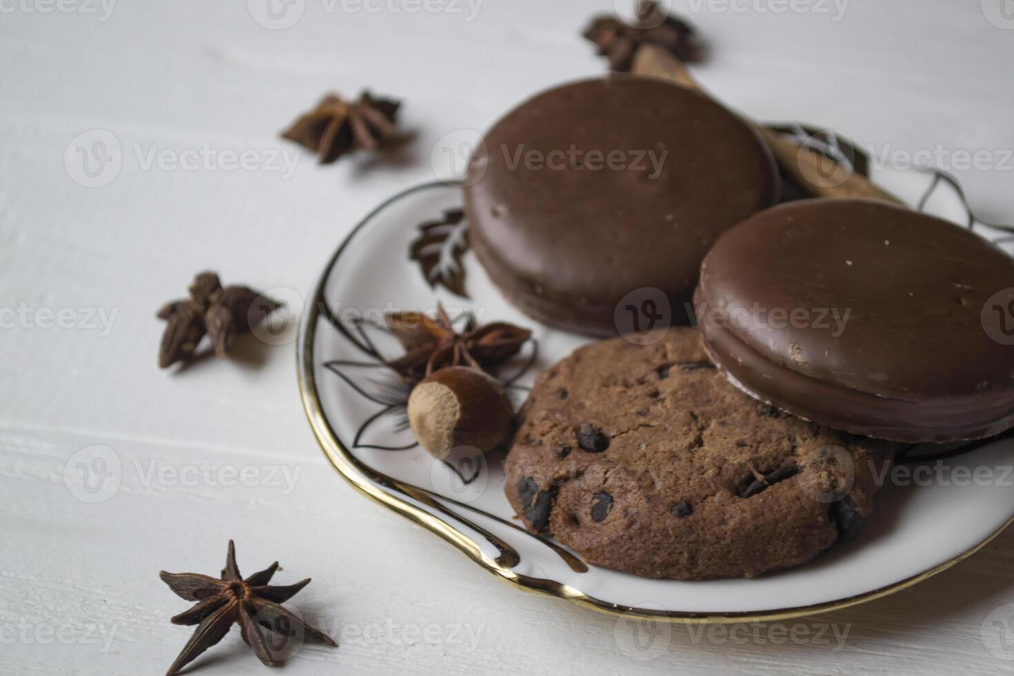 Chocolate cookies close up photo